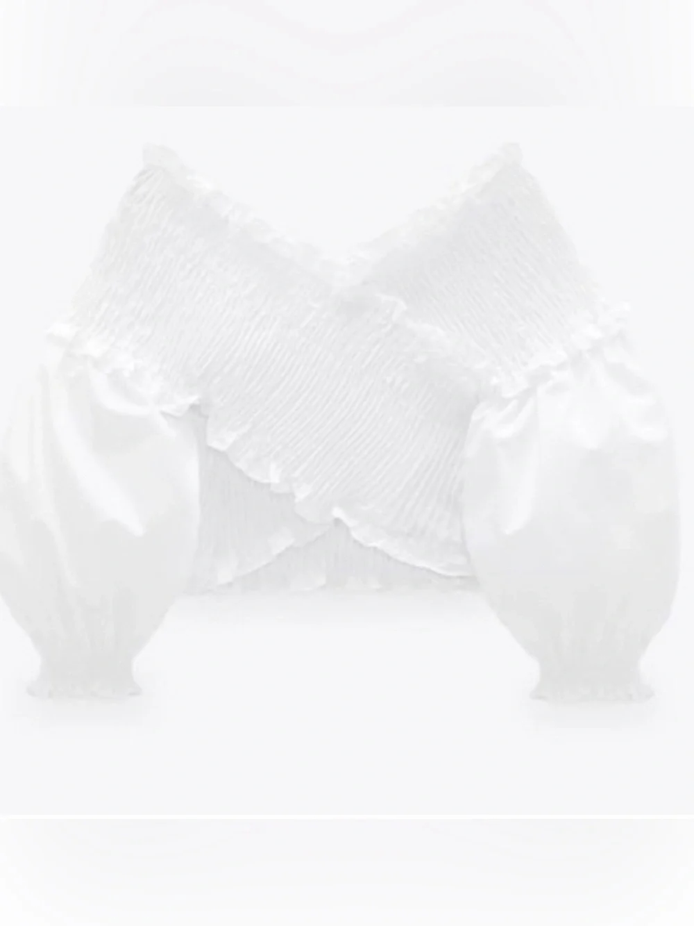 Zara White Smocked Off Shoulder Crop Top